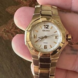 Seiko Gold-Tone Watch with White Dial